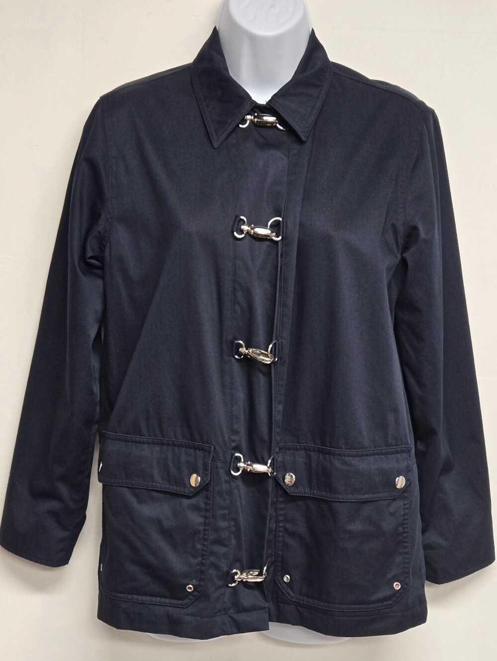 Charter Club Petite S Jacket Nautical Cotton Silver Lobster Clasps